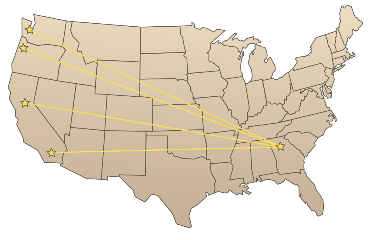 A map detailing the routes for KLLM's expedited team drivers.